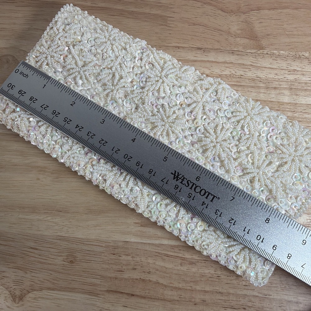 Vintage Ivory  Iridescent Beaded Purse Clutch Hong Kong Wedding Sequin's - Picture 4 of 7